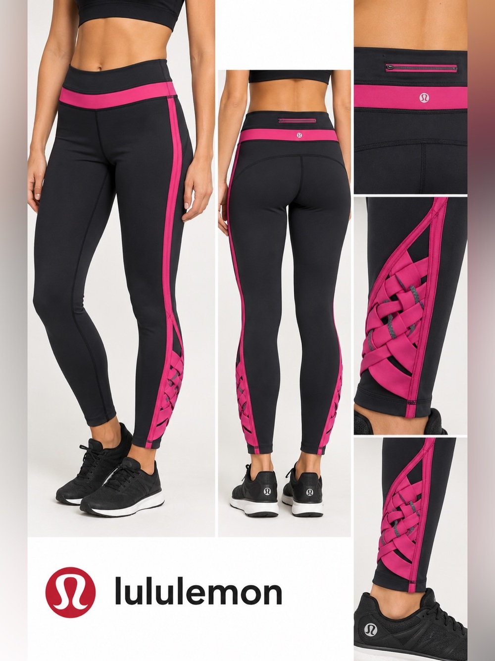 Lululemon Black & Hot Pink Lattice Leggings Size 6